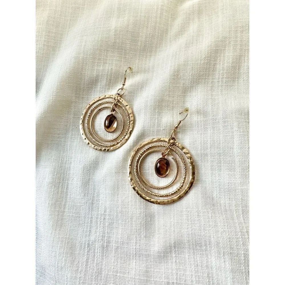 Amber and gold color dangle circle earrings